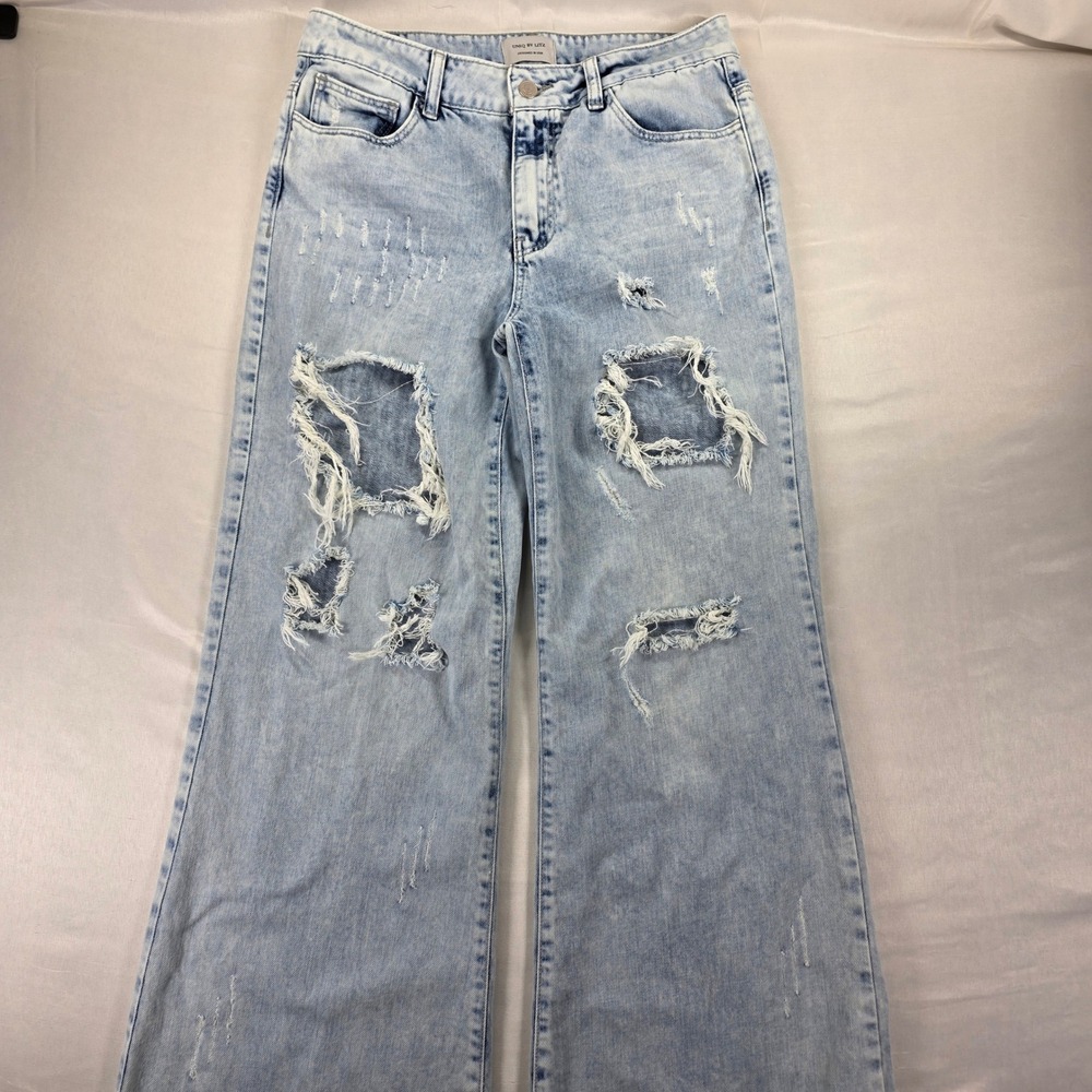 Uniq by Litz Wide Leg Jeans Size 28/7 Distressed Blowout Ripped Acid Wash Y2K
